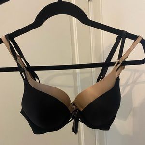 Two Victoria Secret Bombshell Bras- Black & Tan 32AA